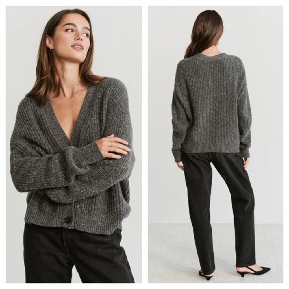 Jenni Kayne Cashmere/Cotton Blend Cropped Cardigan M Gray